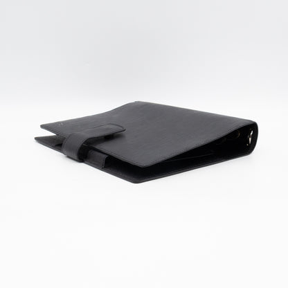 Large Ring Agenda Cover Black Epi Leather