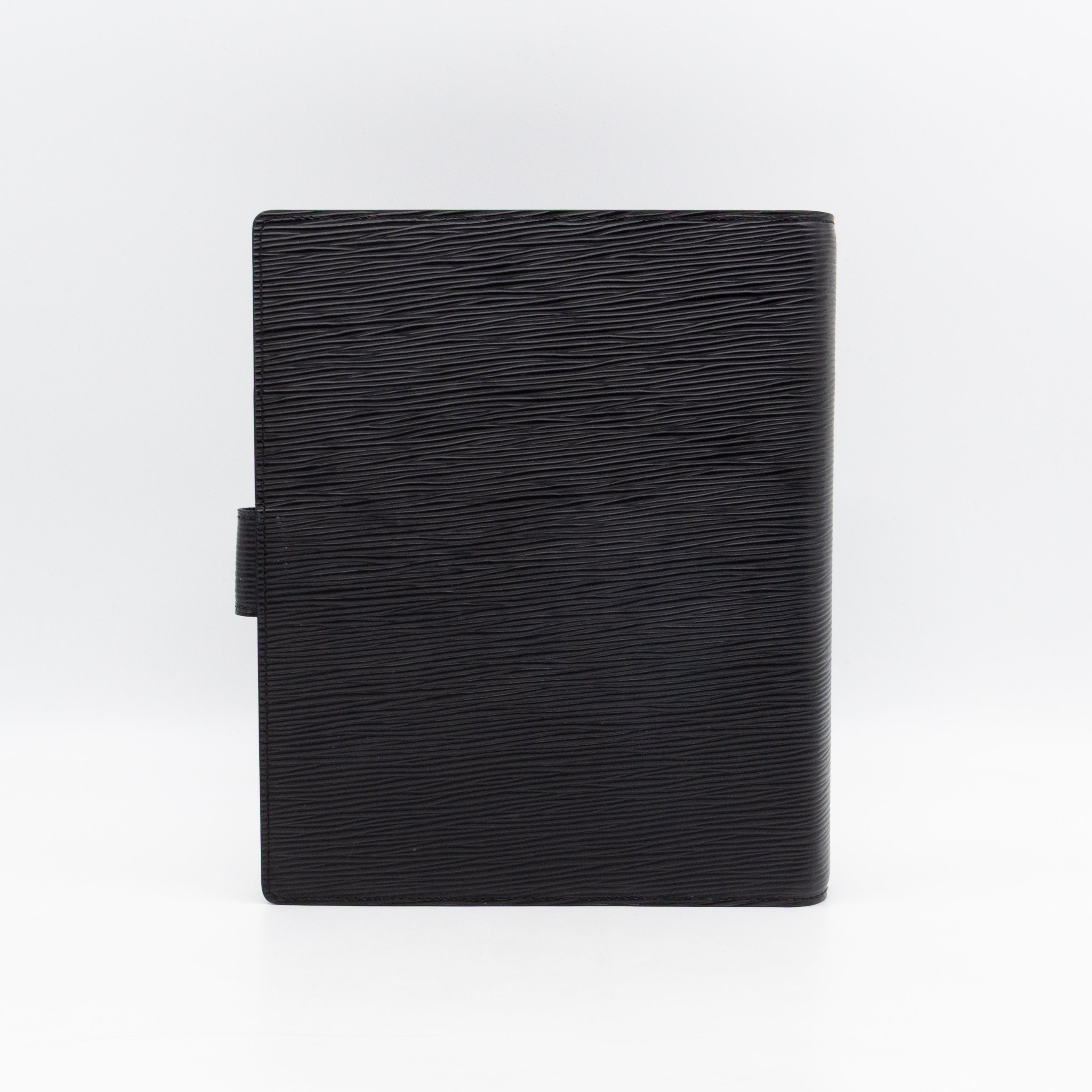 Large Ring Agenda Cover Black Epi Leather