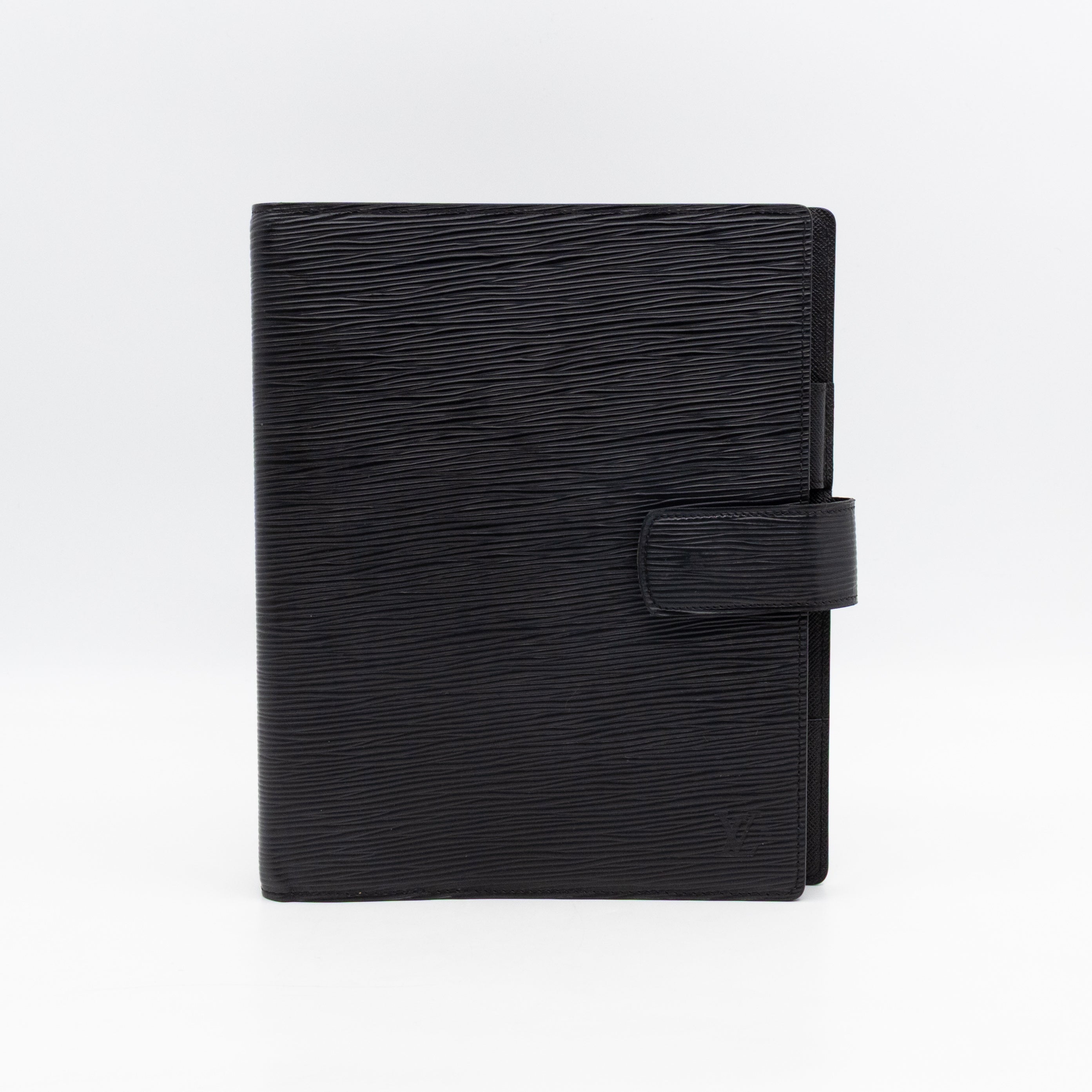 Large Ring Agenda Cover Black Epi Leather