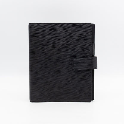 Large Ring Agenda Cover Black Epi Leather