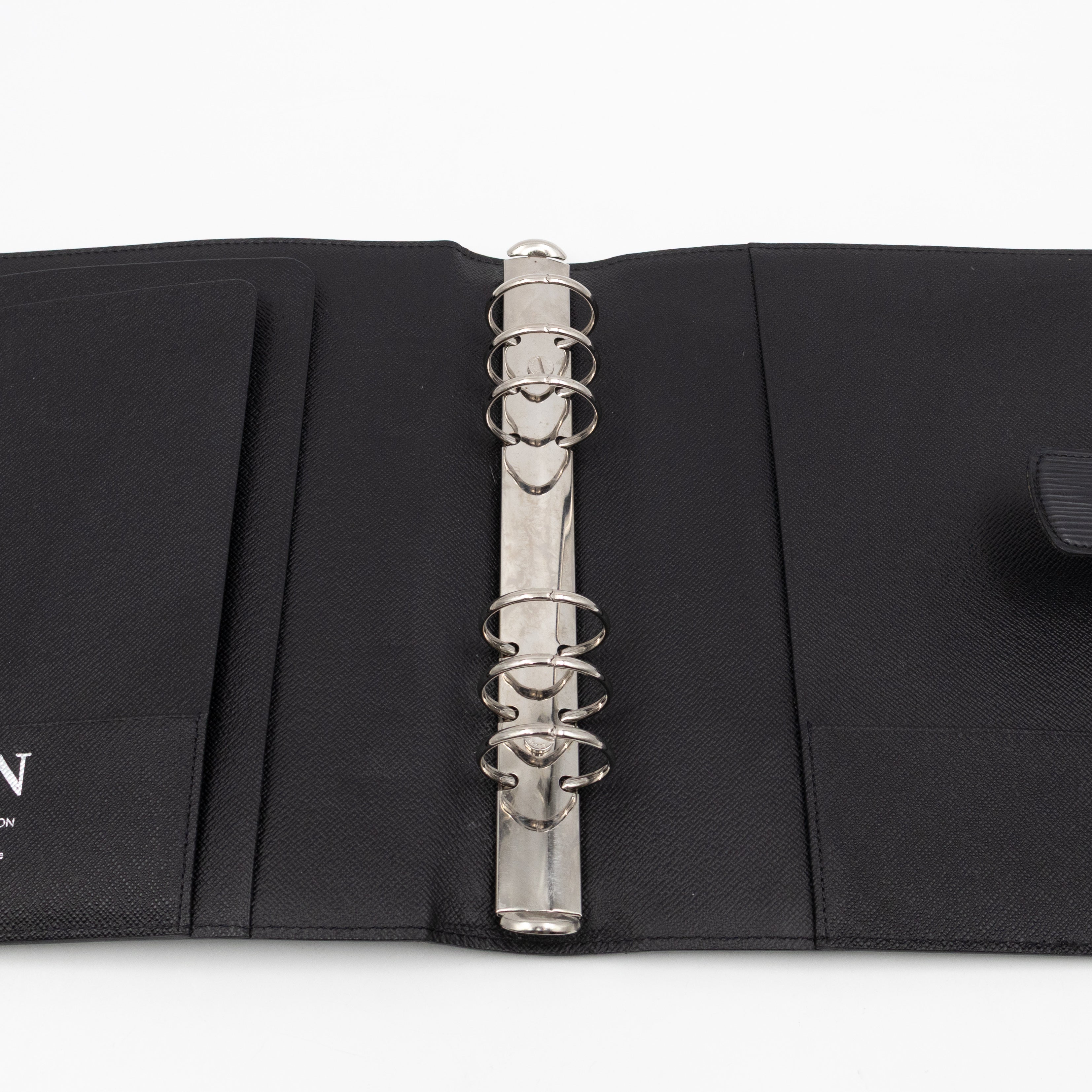 Large Ring Agenda Cover Black Epi Leather