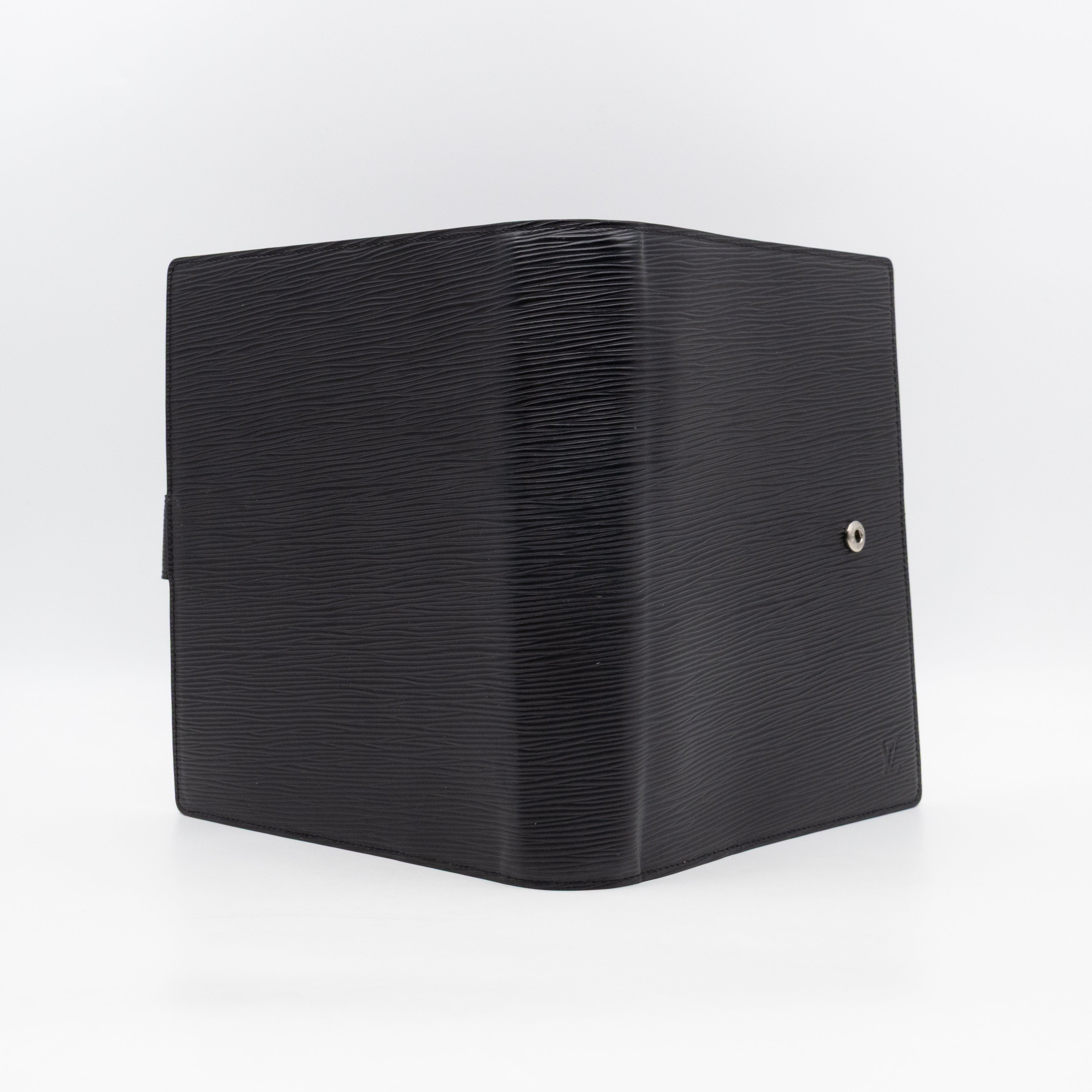 Large Ring Agenda Cover Black Epi Leather