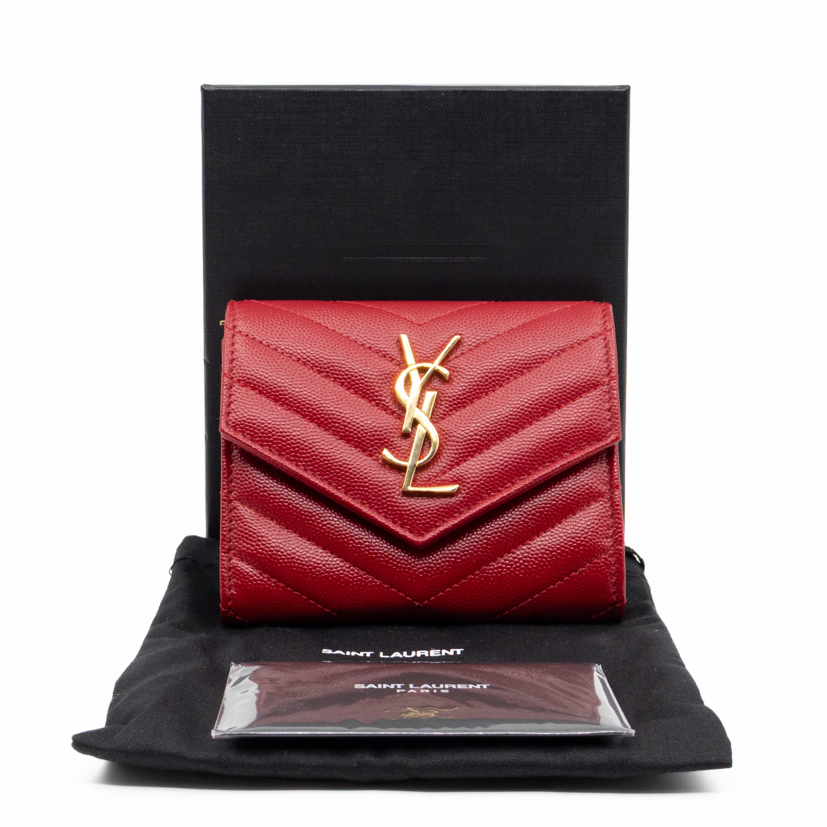 Cassandre Compact Trifold Wallet Red Grained Leather