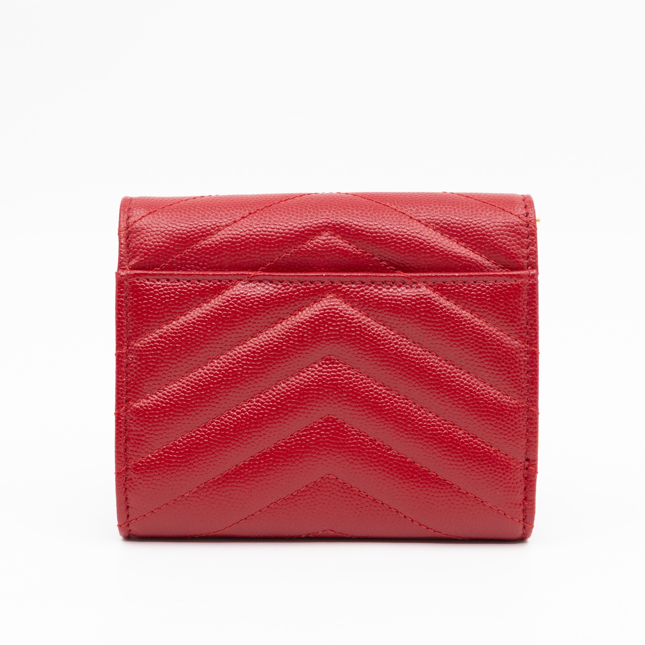 Cassandre Compact Trifold Wallet Red Grained Leather