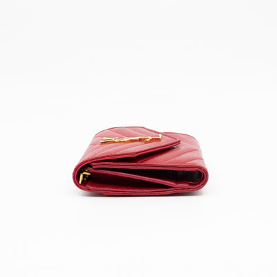 Cassandre Compact Trifold Wallet Red Grained Leather