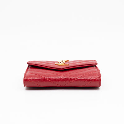 Cassandre Compact Trifold Wallet Red Grained Leather