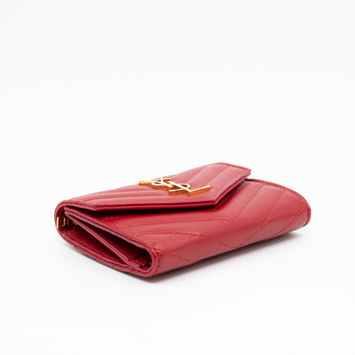 Cassandre Compact Trifold Wallet Red Grained Leather