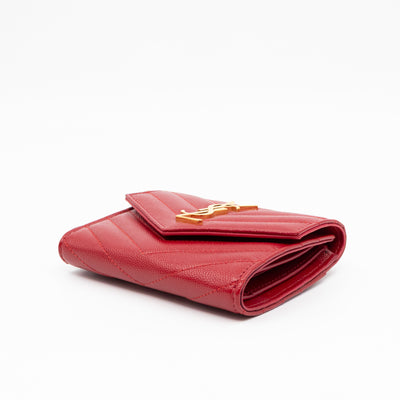 Cassandre Compact Trifold Wallet Red Grained Leather