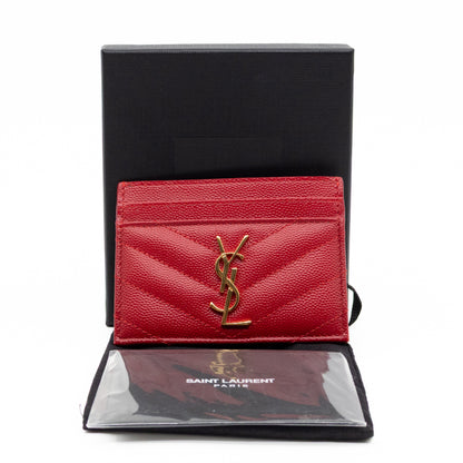 YSL Cassandre Card Holder Red Grained Leather