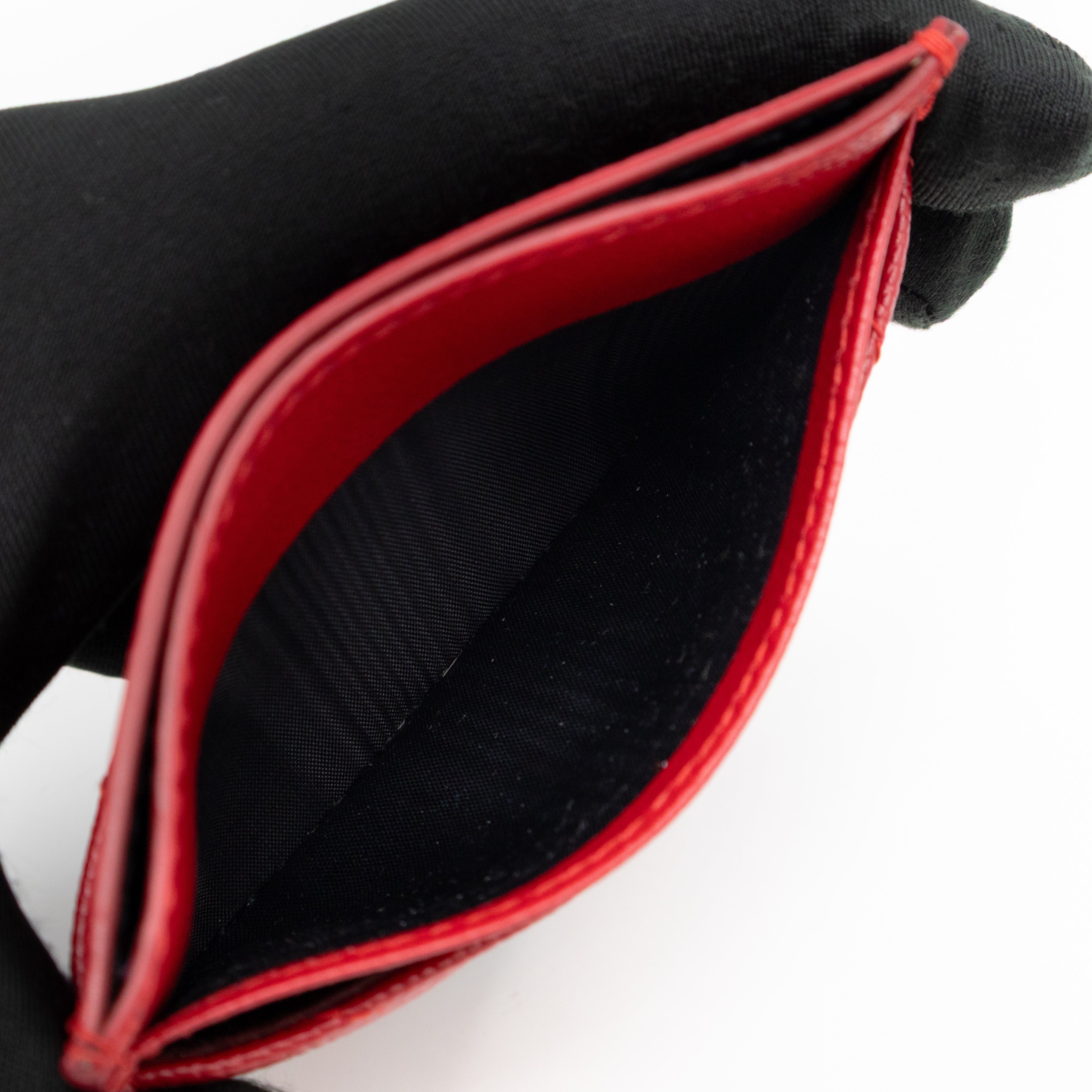YSL Cassandre Card Holder Red Grained Leather