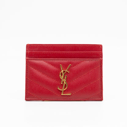 YSL Cassandre Card Holder Red Grained Leather