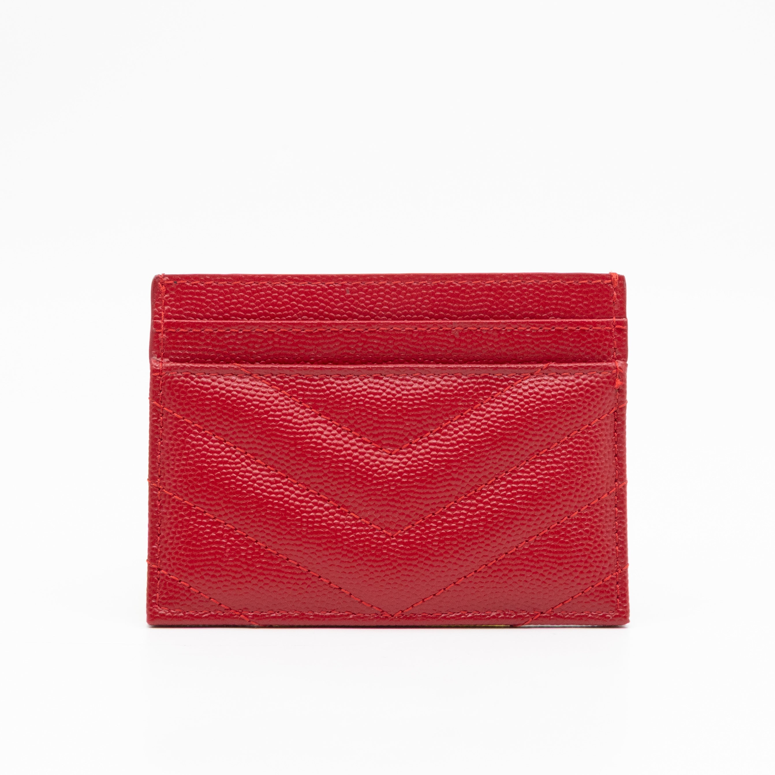 YSL Cassandre Card Holder Red Grained Leather