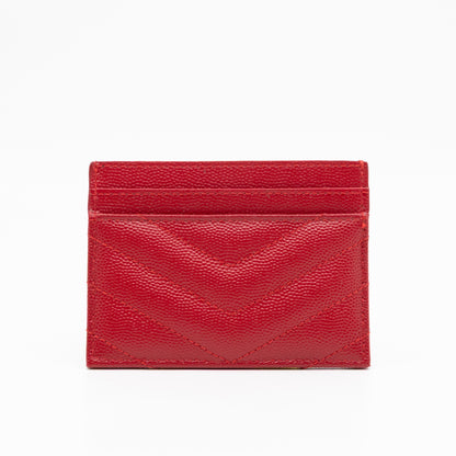 YSL Cassandre Card Holder Red Grained Leather