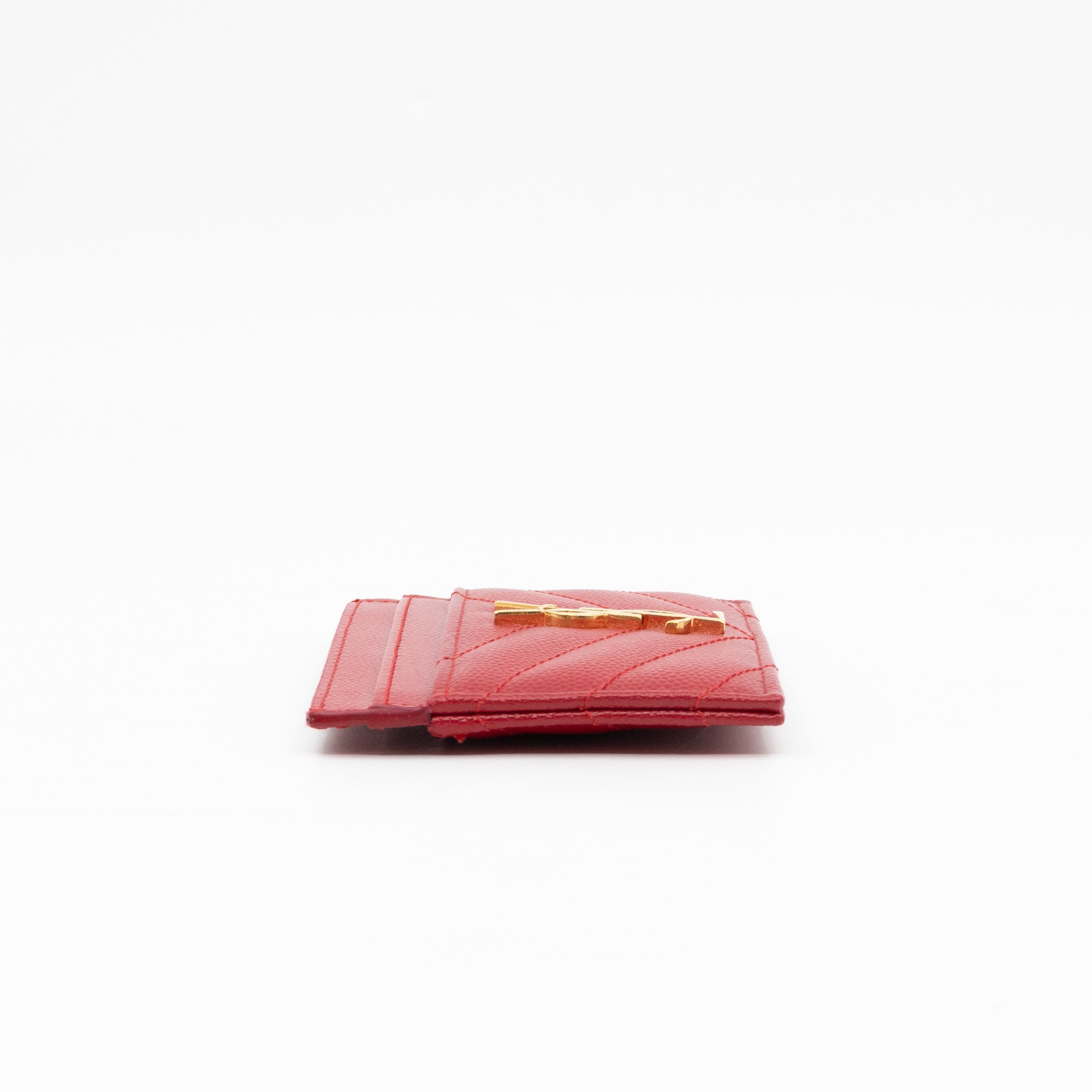 YSL Cassandre Card Holder Red Grained Leather