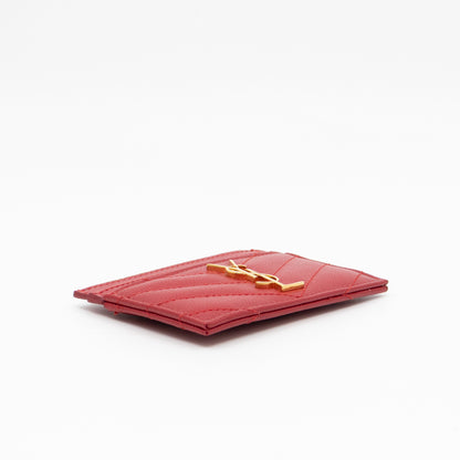 YSL Cassandre Card Holder Red Grained Leather