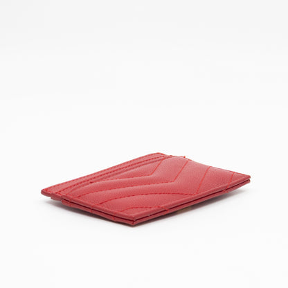 YSL Cassandre Card Holder Red Grained Leather