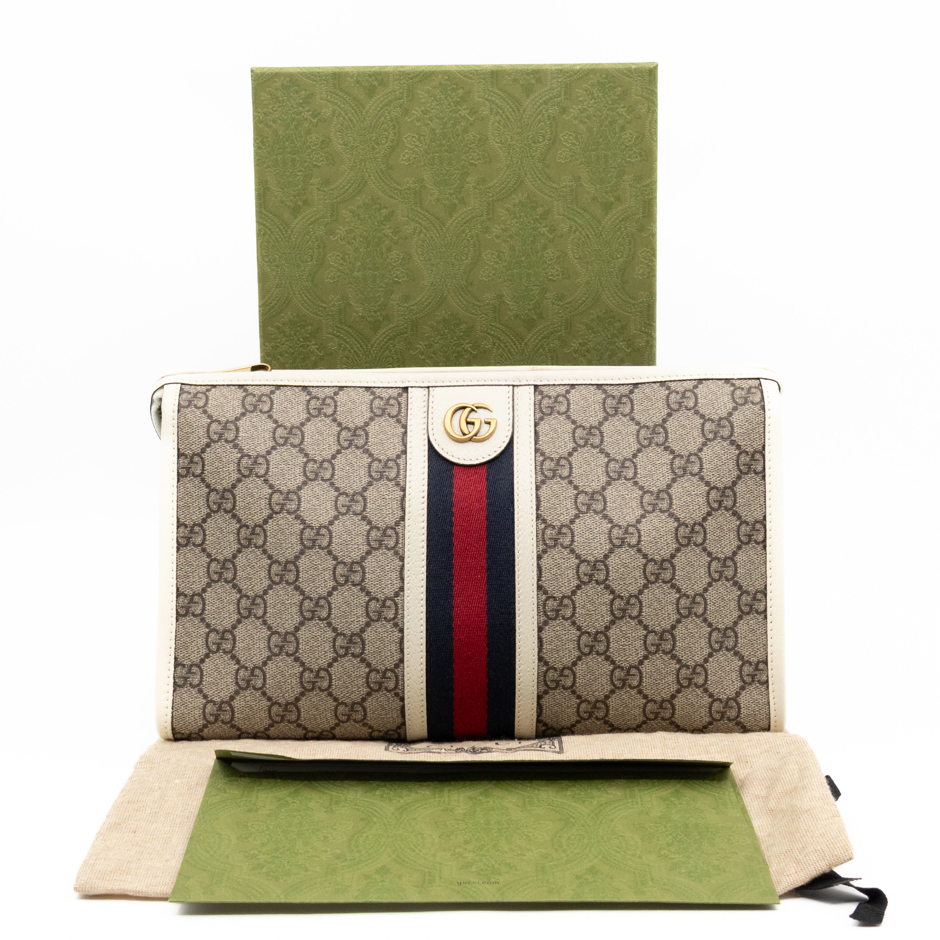 Ophidia Toiletry Case GG Supreme White Leather