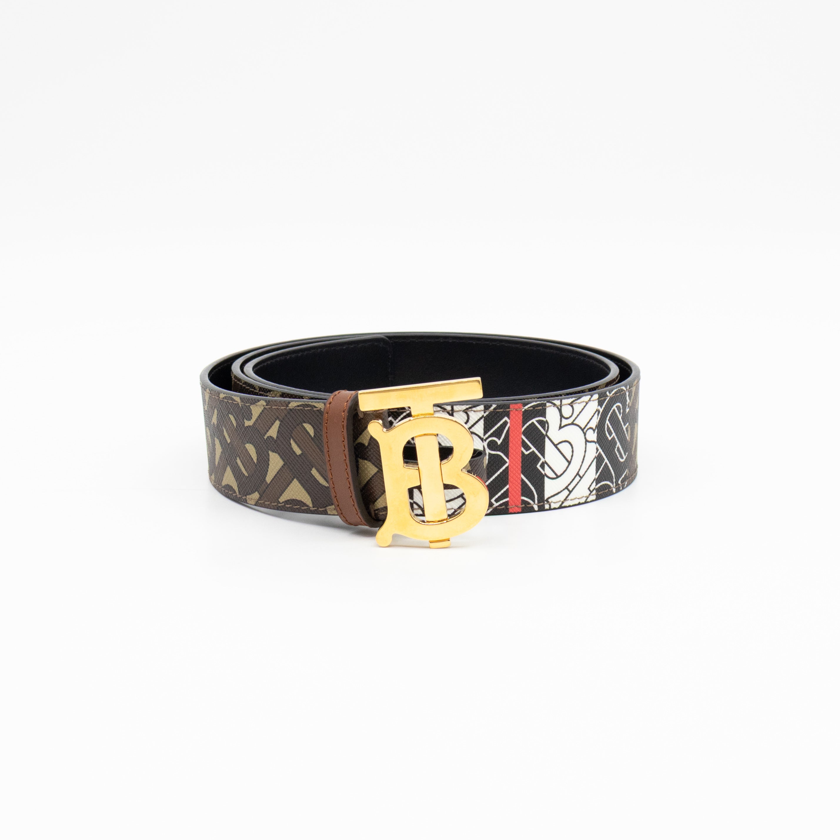 TB Logo Buckle Brown Leather Belt M
