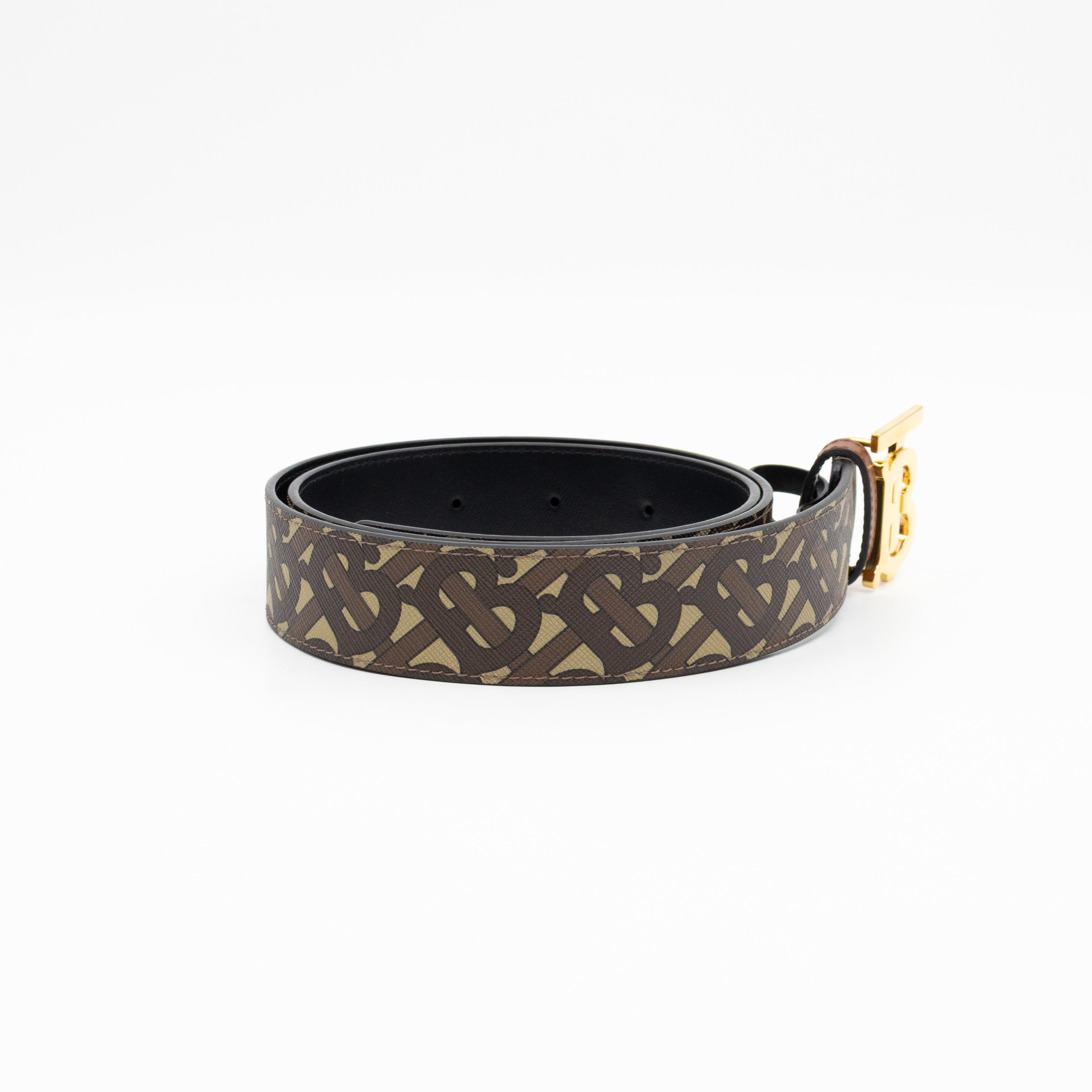 TB Logo Buckle Brown Leather Belt M