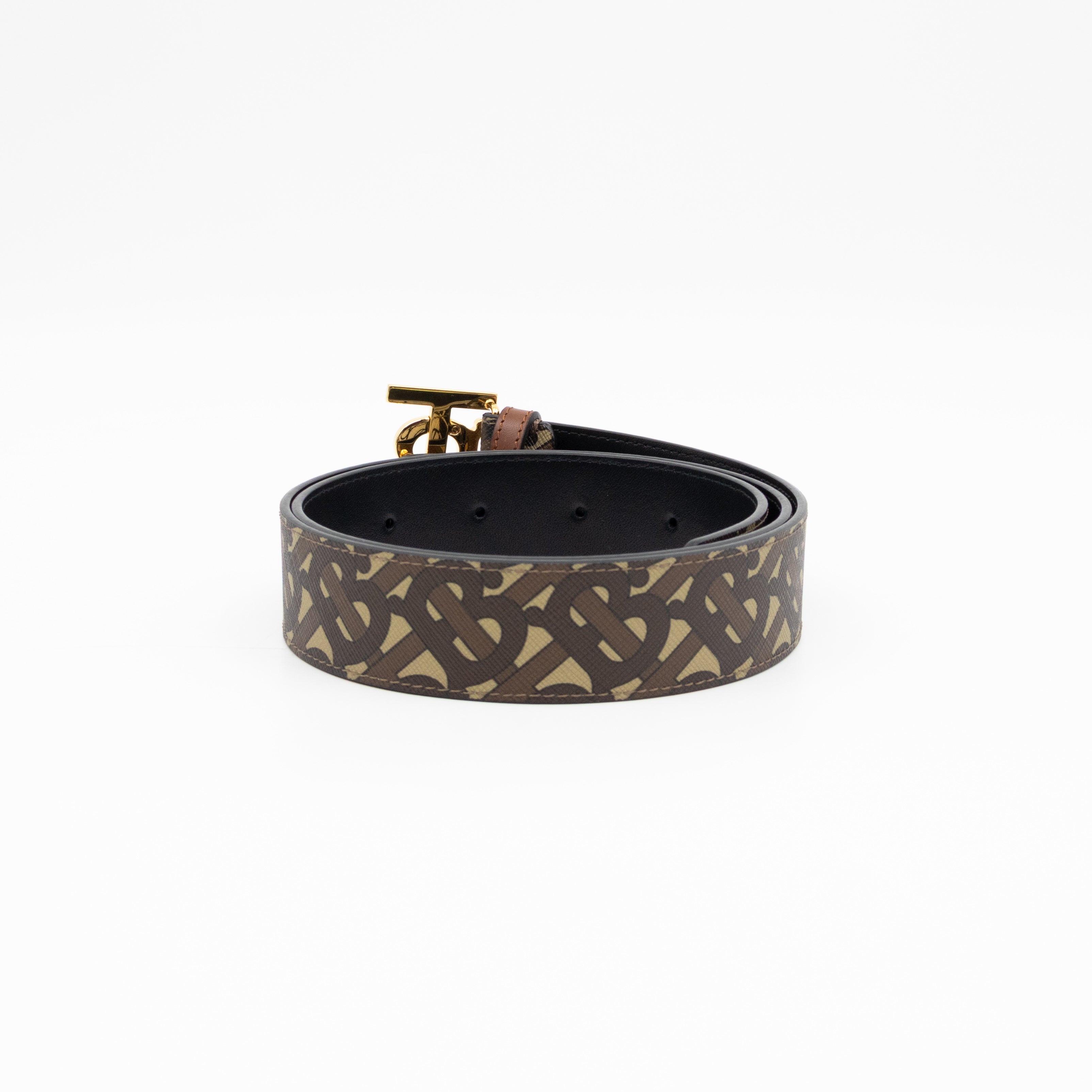 TB Logo Buckle Brown Leather Belt M