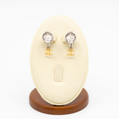 Coco Coin CC Dangle Clip-on Earrings Silver Gold