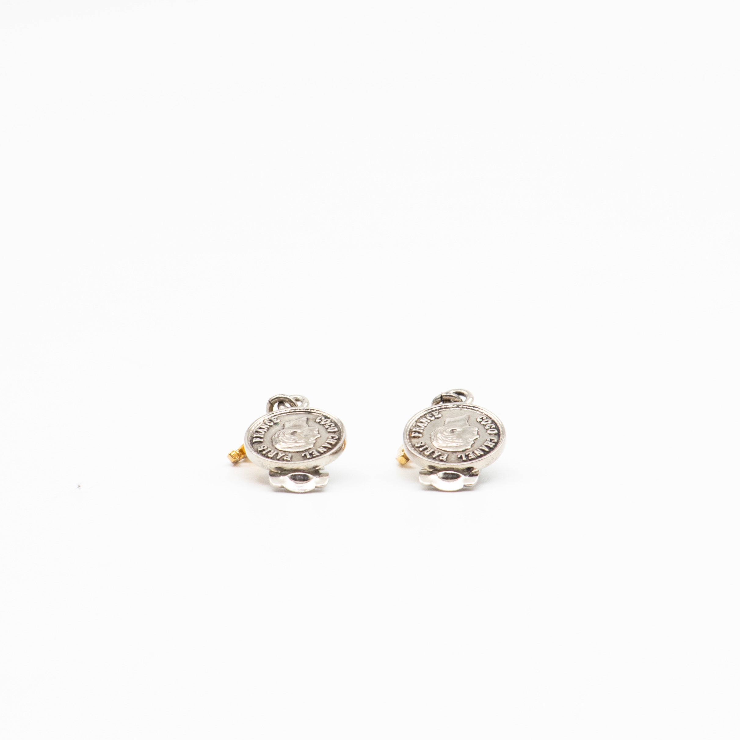 Coco Coin CC Dangle Clip-on Earrings Silver Gold