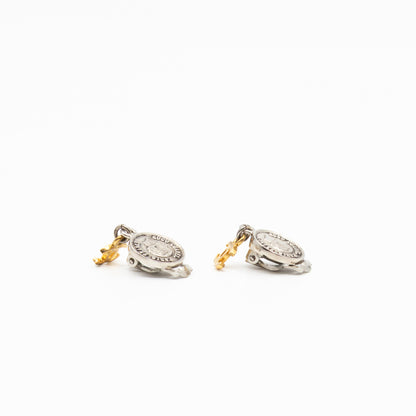 Coco Coin CC Dangle Clip-on Earrings Silver Gold
