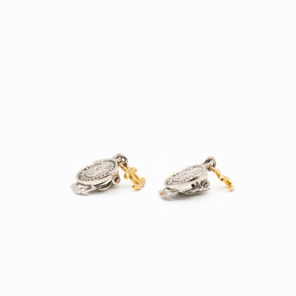 Coco Coin CC Dangle Clip-on Earrings Silver Gold