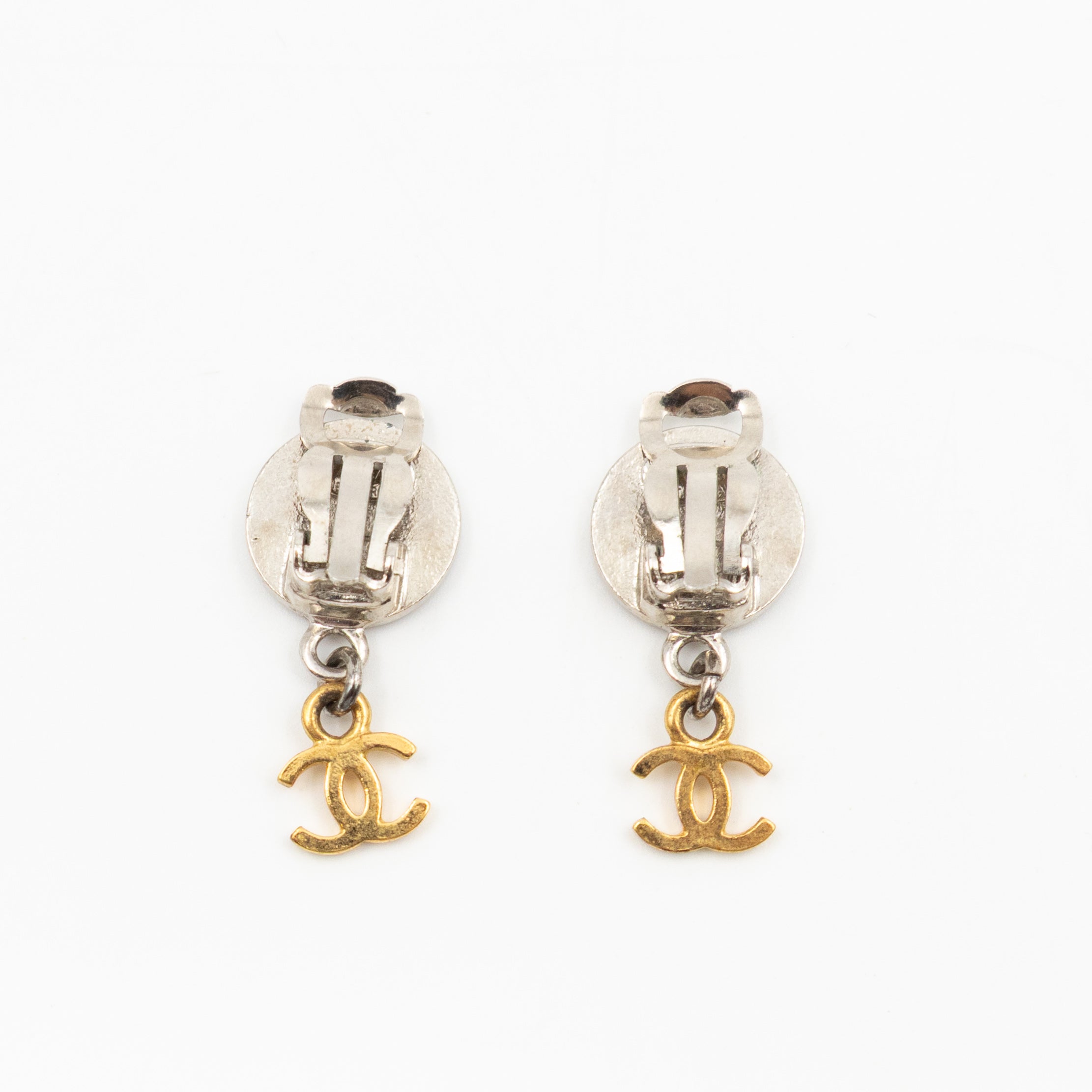 Coco Coin CC Dangle Clip-on Earrings Silver Gold