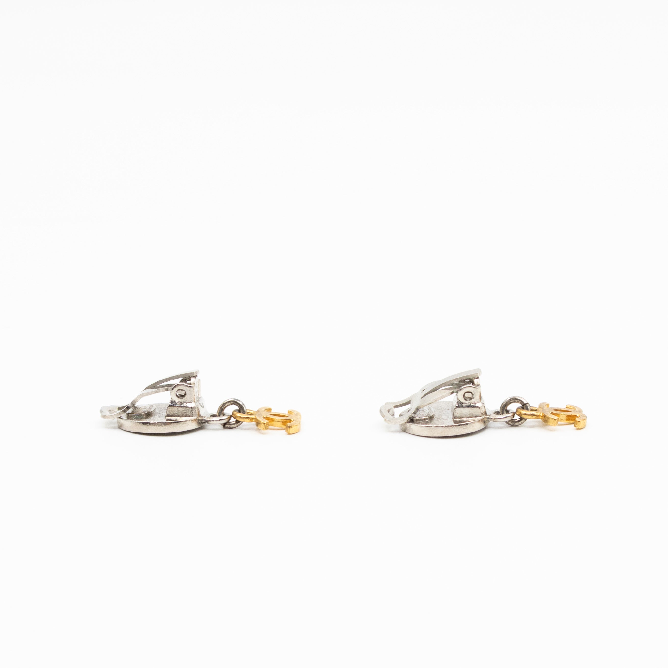 Coco Coin CC Dangle Clip-on Earrings Silver Gold