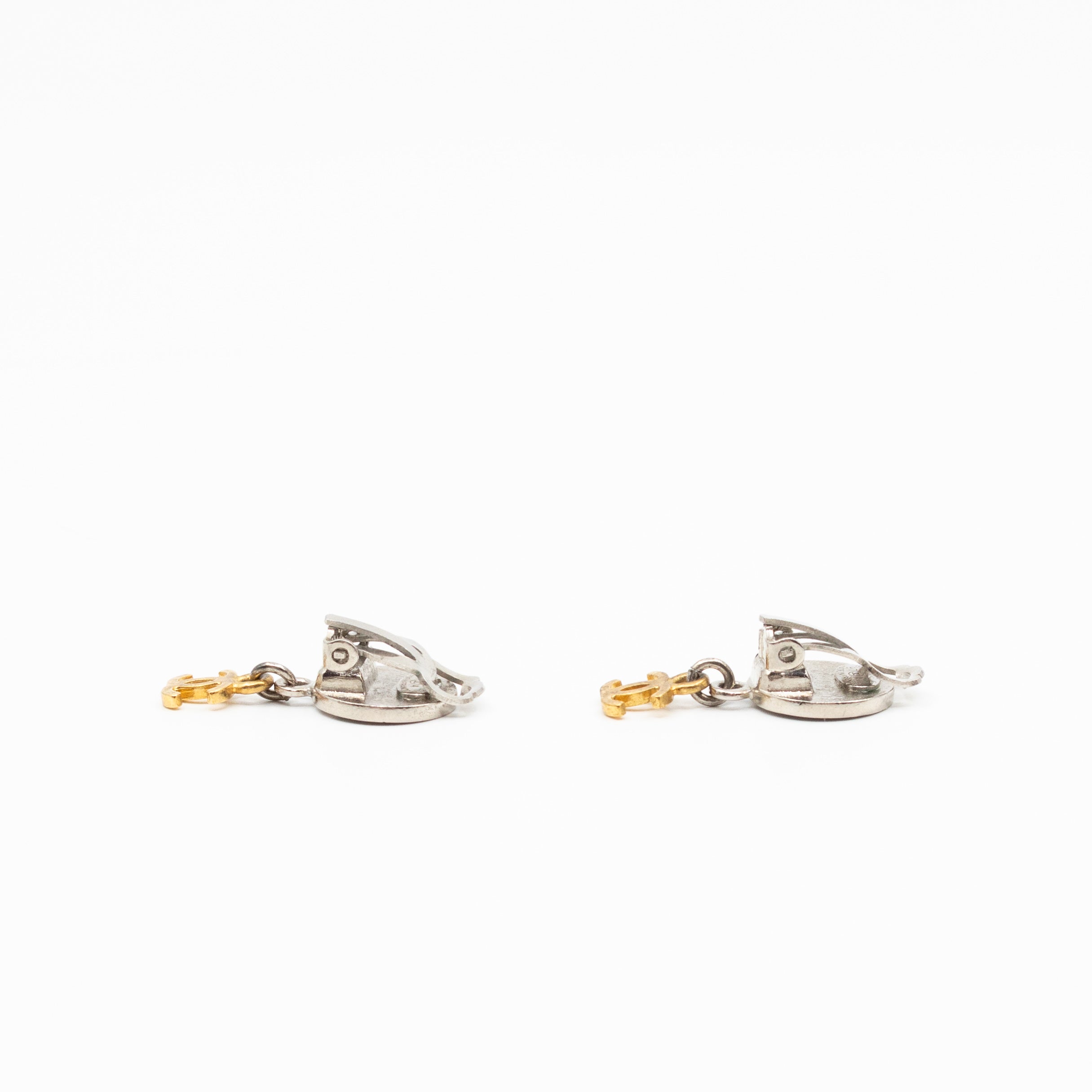 Coco Coin CC Dangle Clip-on Earrings Silver Gold