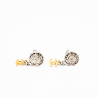 Coco Coin CC Dangle Clip-on Earrings Silver Gold