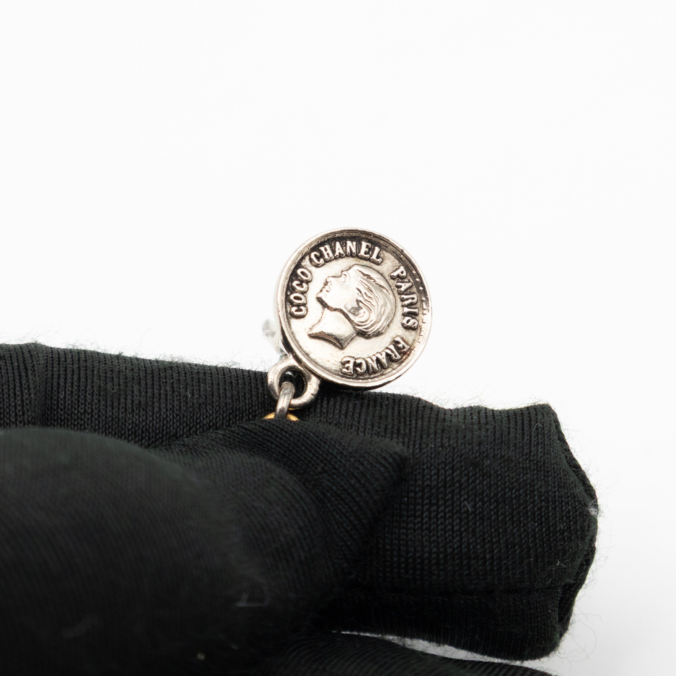 Coco Coin CC Dangle Clip-on Earrings Silver Gold