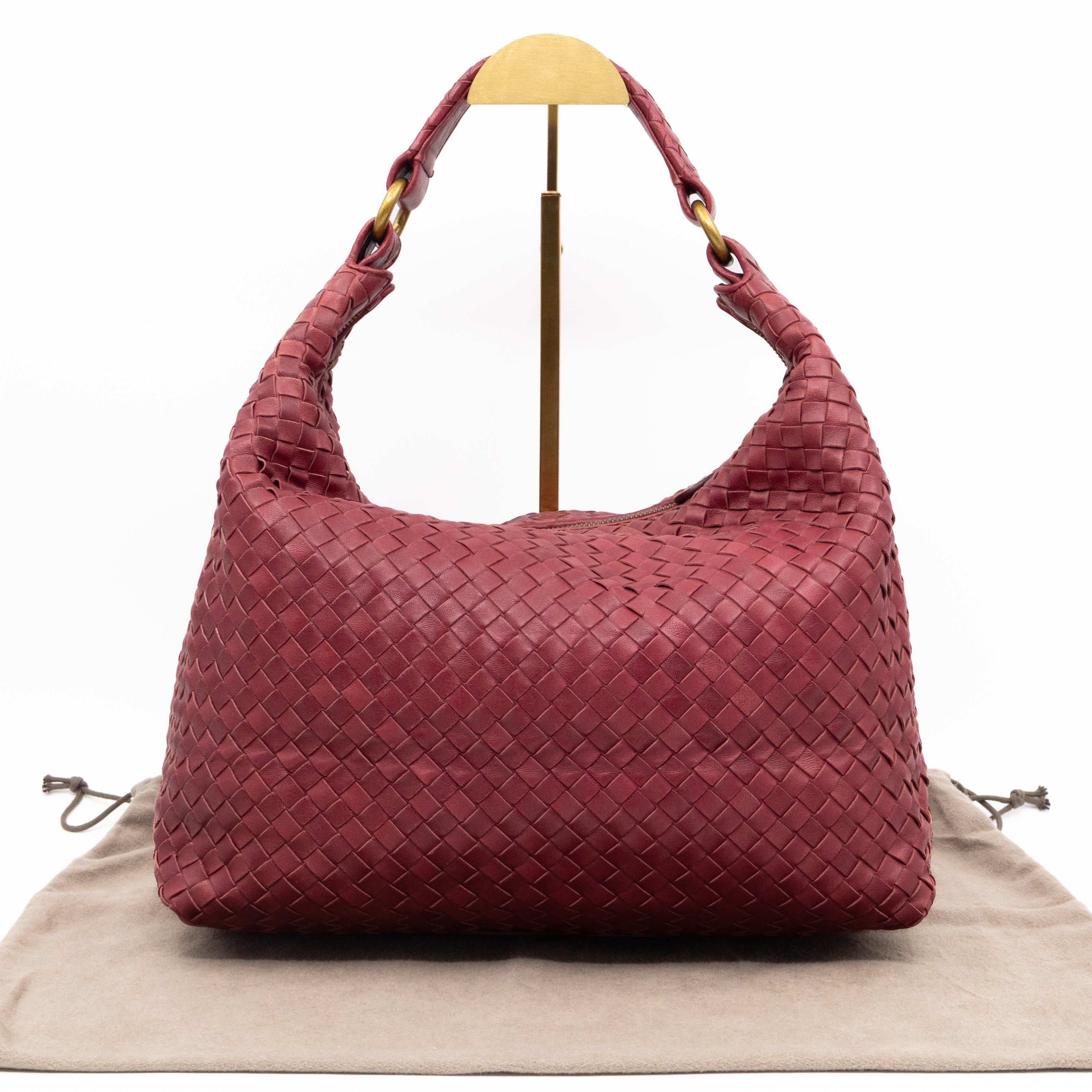 Pyramid Hobo Bag Fuchsia Intrecciato Leather