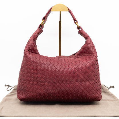 Pyramid Hobo Bag Fuchsia Intrecciato Leather