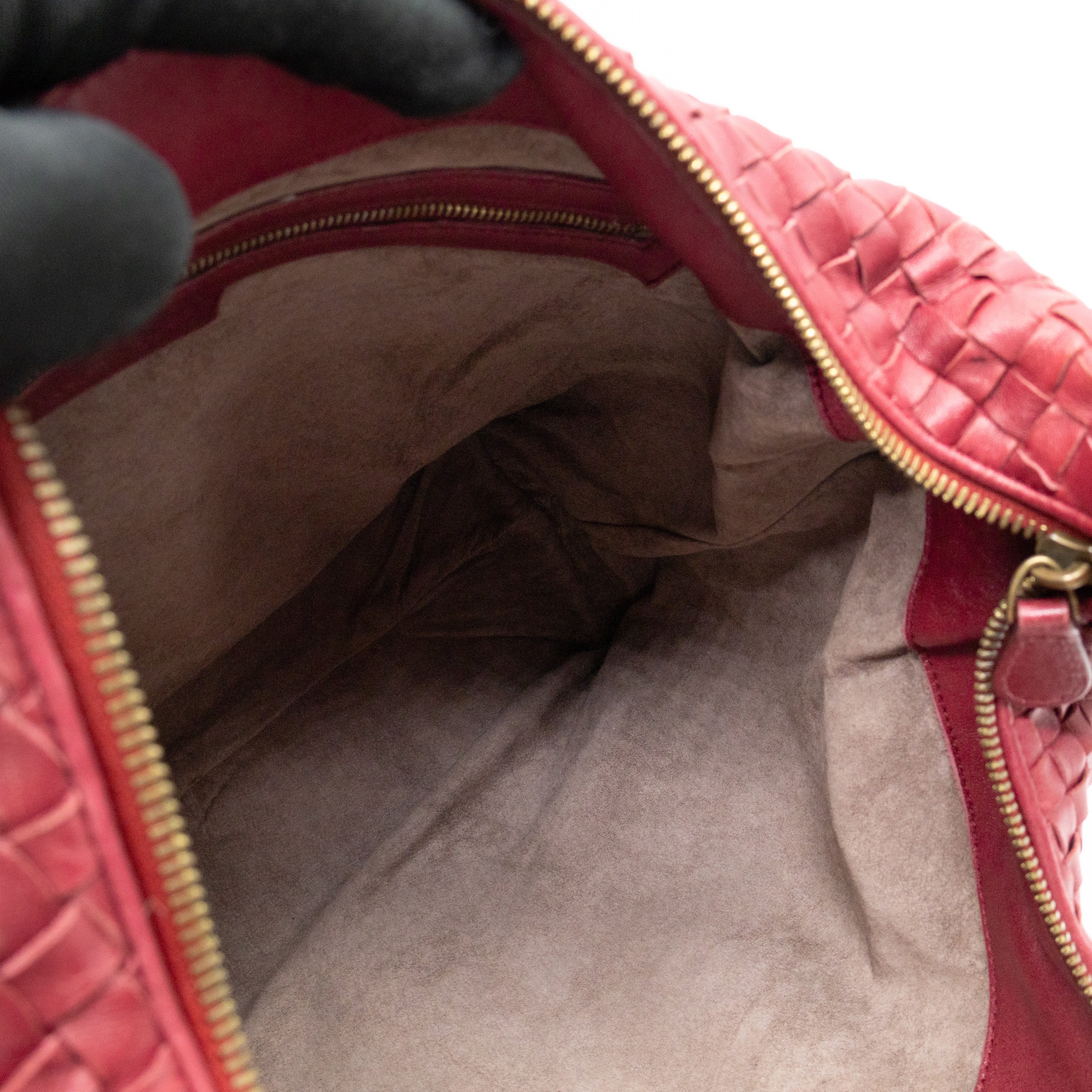 Pyramid Hobo Bag Fuchsia Intrecciato Leather