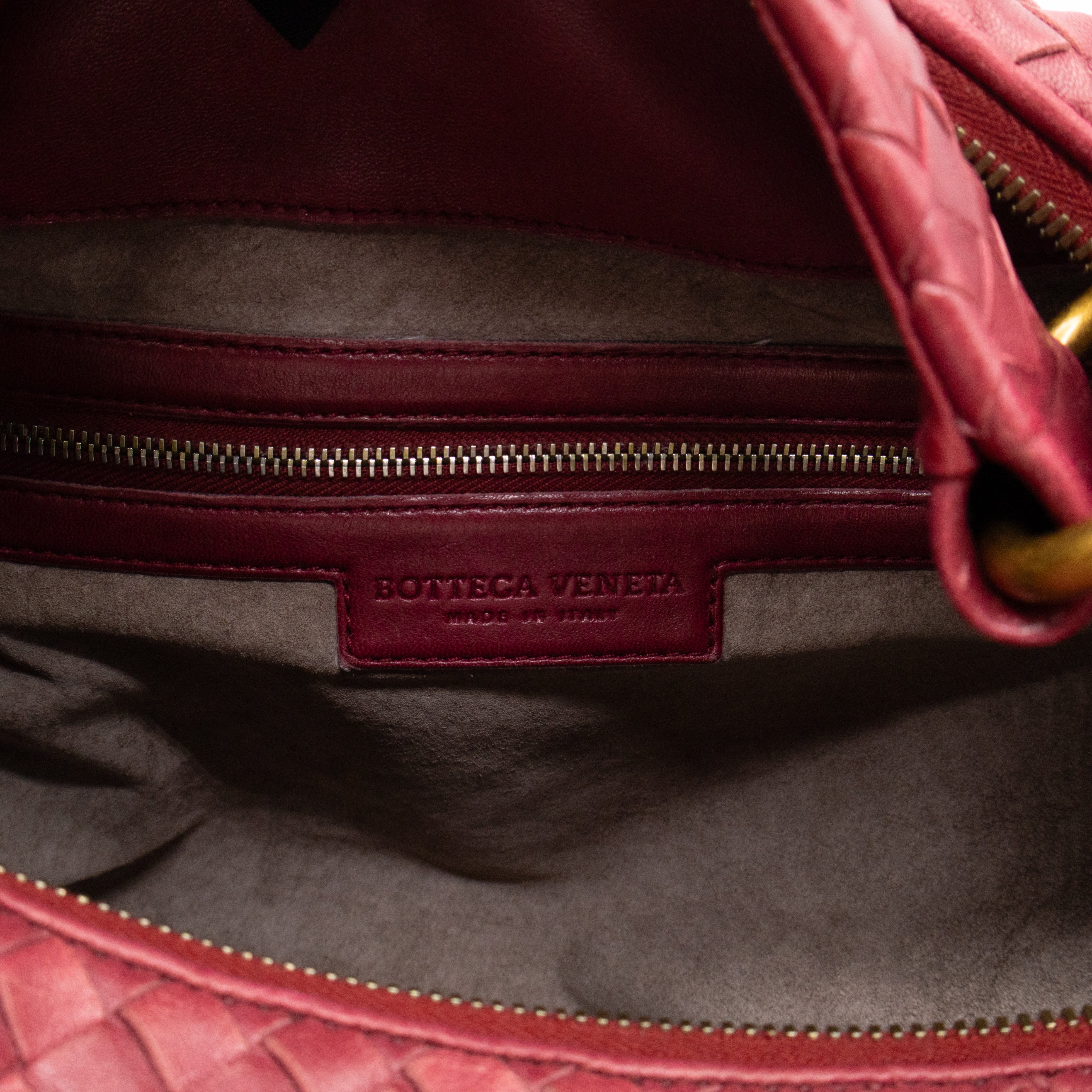 Pyramid Hobo Bag Fuchsia Intrecciato Leather