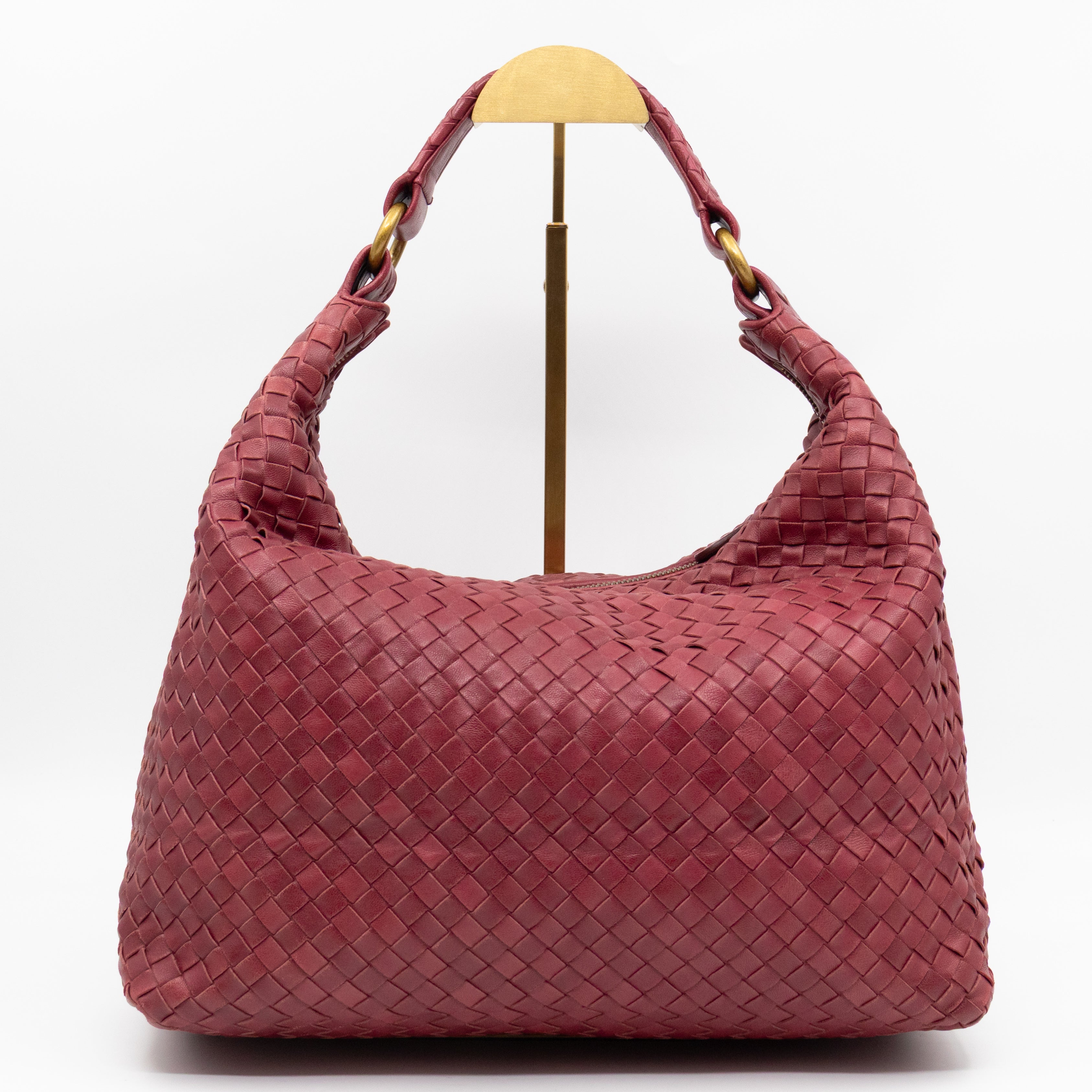 Pyramid Hobo Bag Fuchsia Intrecciato Leather