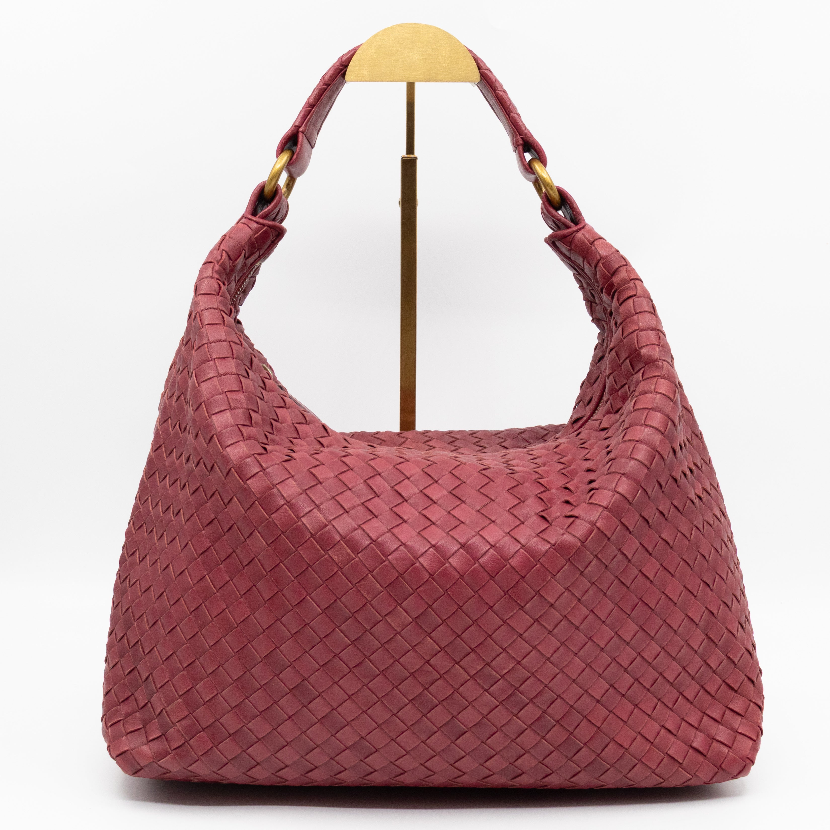 Pyramid Hobo Bag Fuchsia Intrecciato Leather