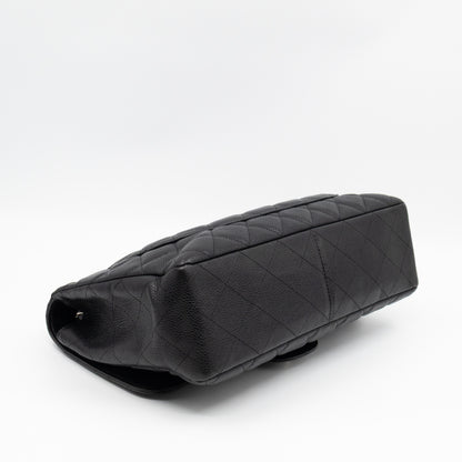 Classic Single Flap Jumbo Black Caviarskin Leather Silver