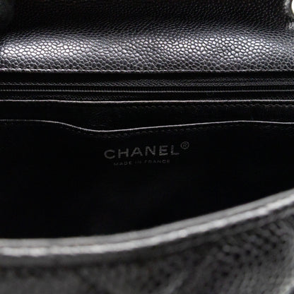 Classic Single Flap Jumbo Black Caviarskin Leather Silver