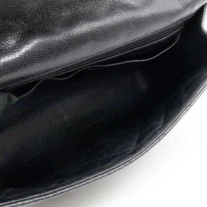Classic Single Flap Jumbo Black Caviarskin Leather Silver