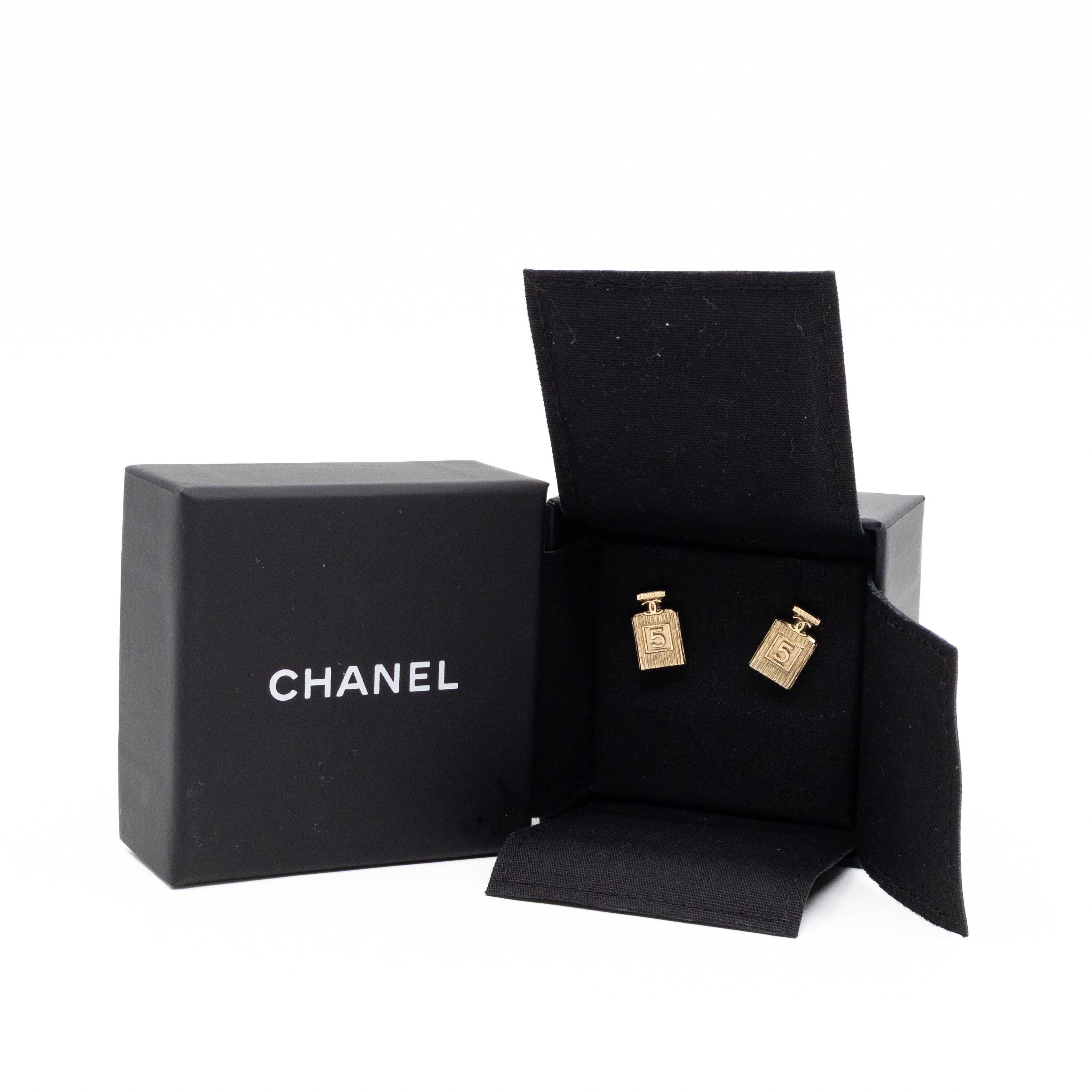 No 5 Perfume Bottle Gold Earrings