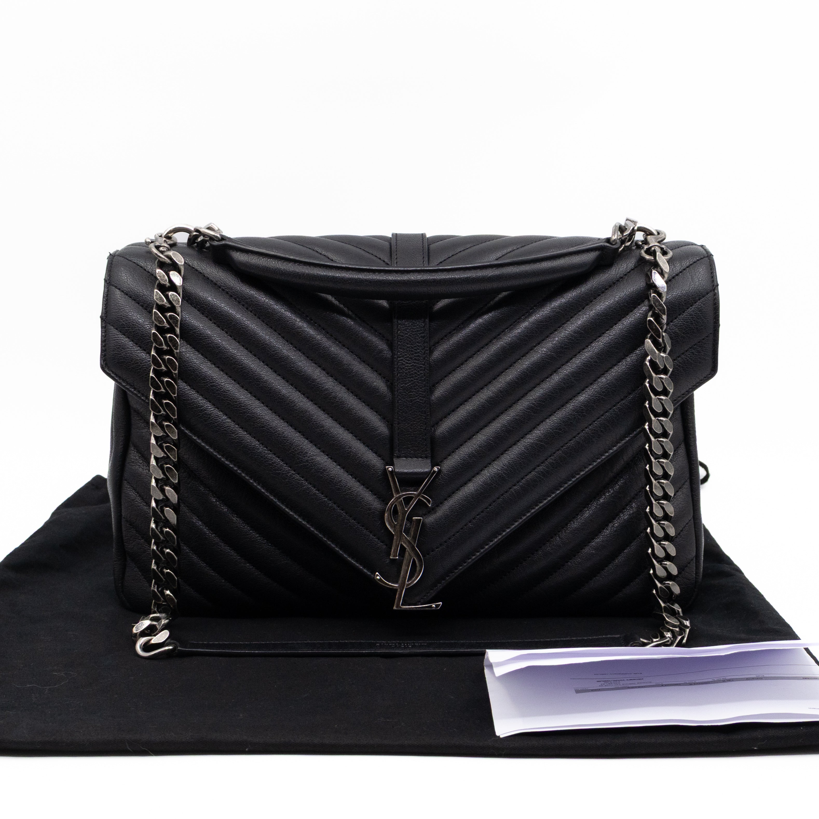 College Large Chevron Quilted Black Leather