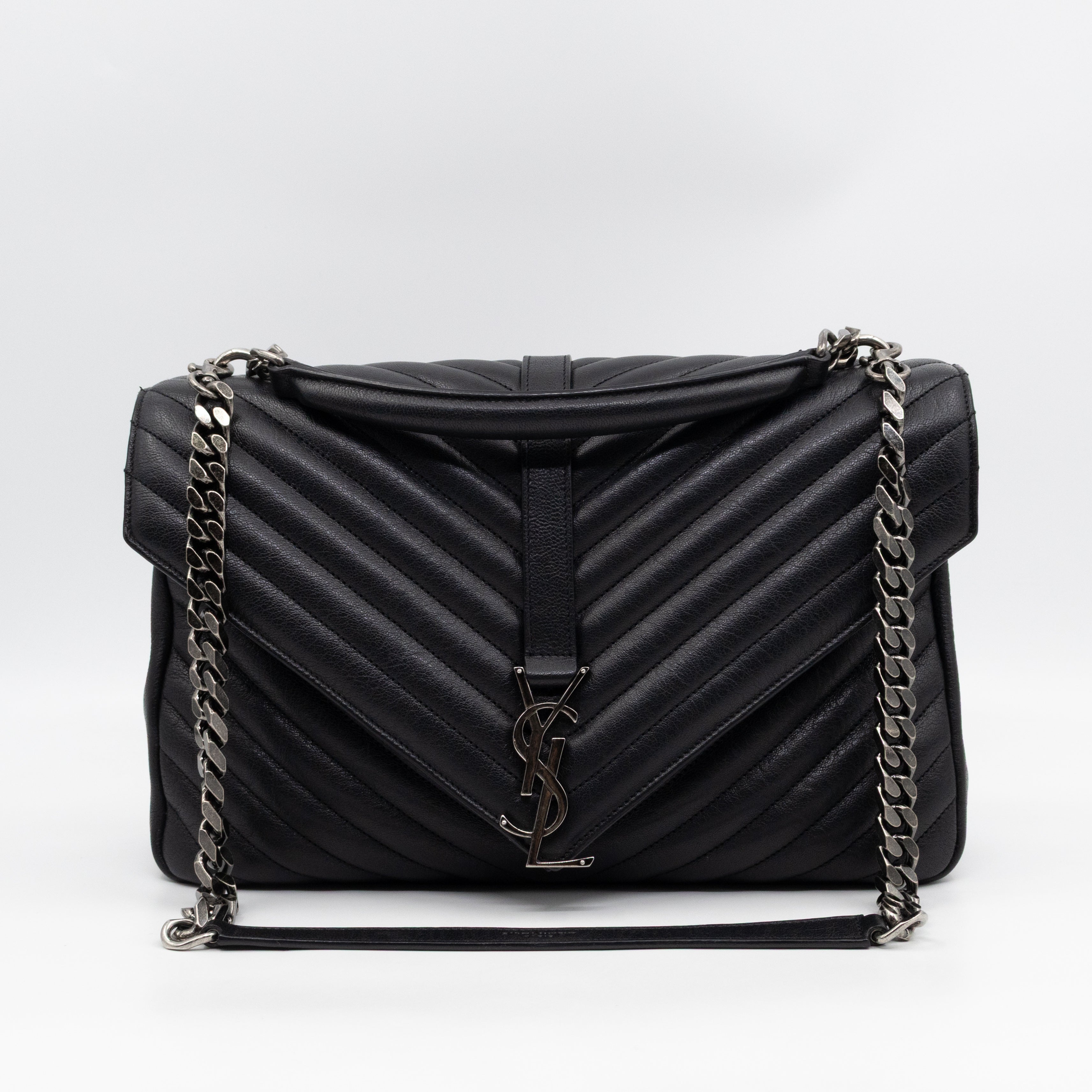 College Large Chevron Quilted Black Leather