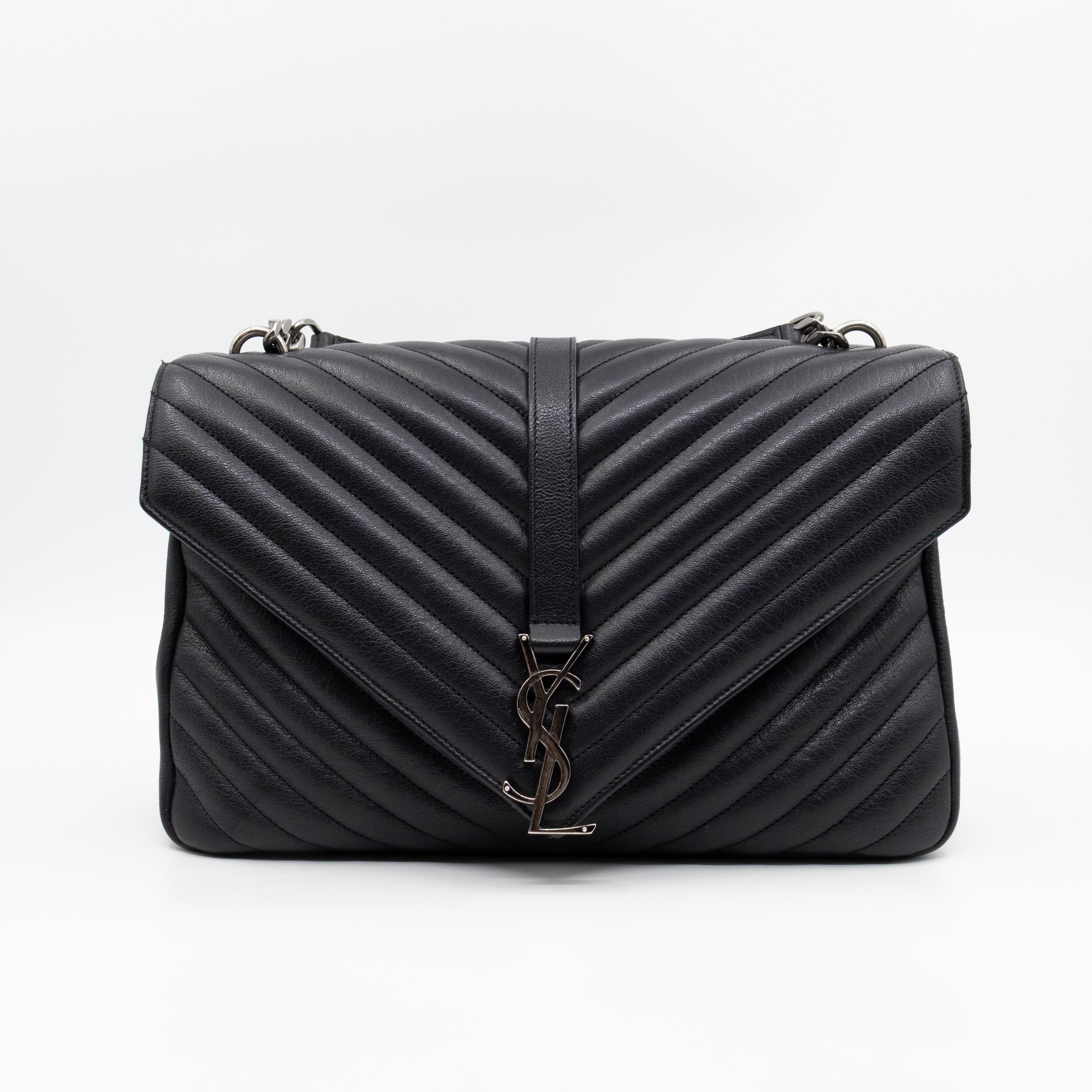 College Large Chevron Quilted Black Leather