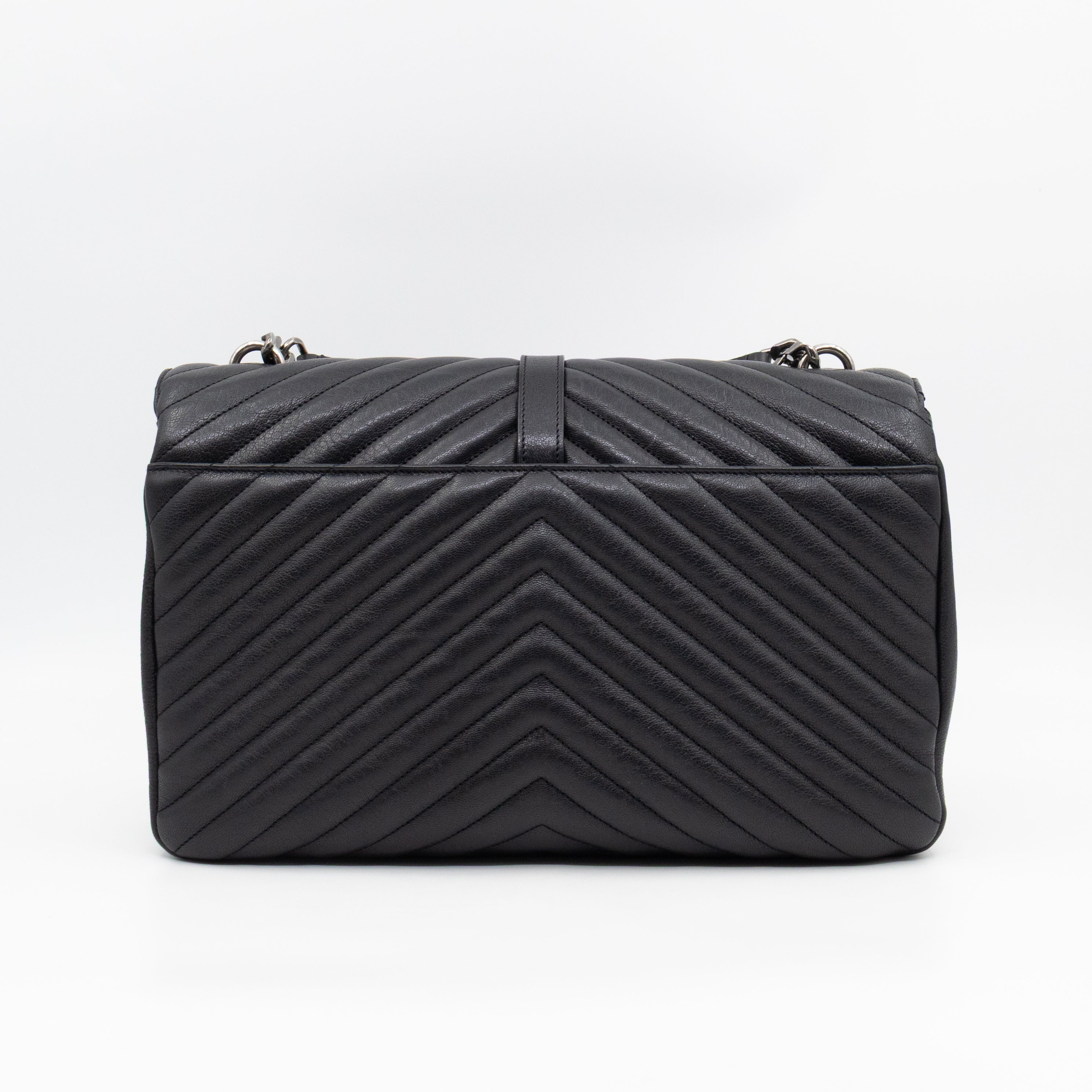 College Large Chevron Quilted Black Leather