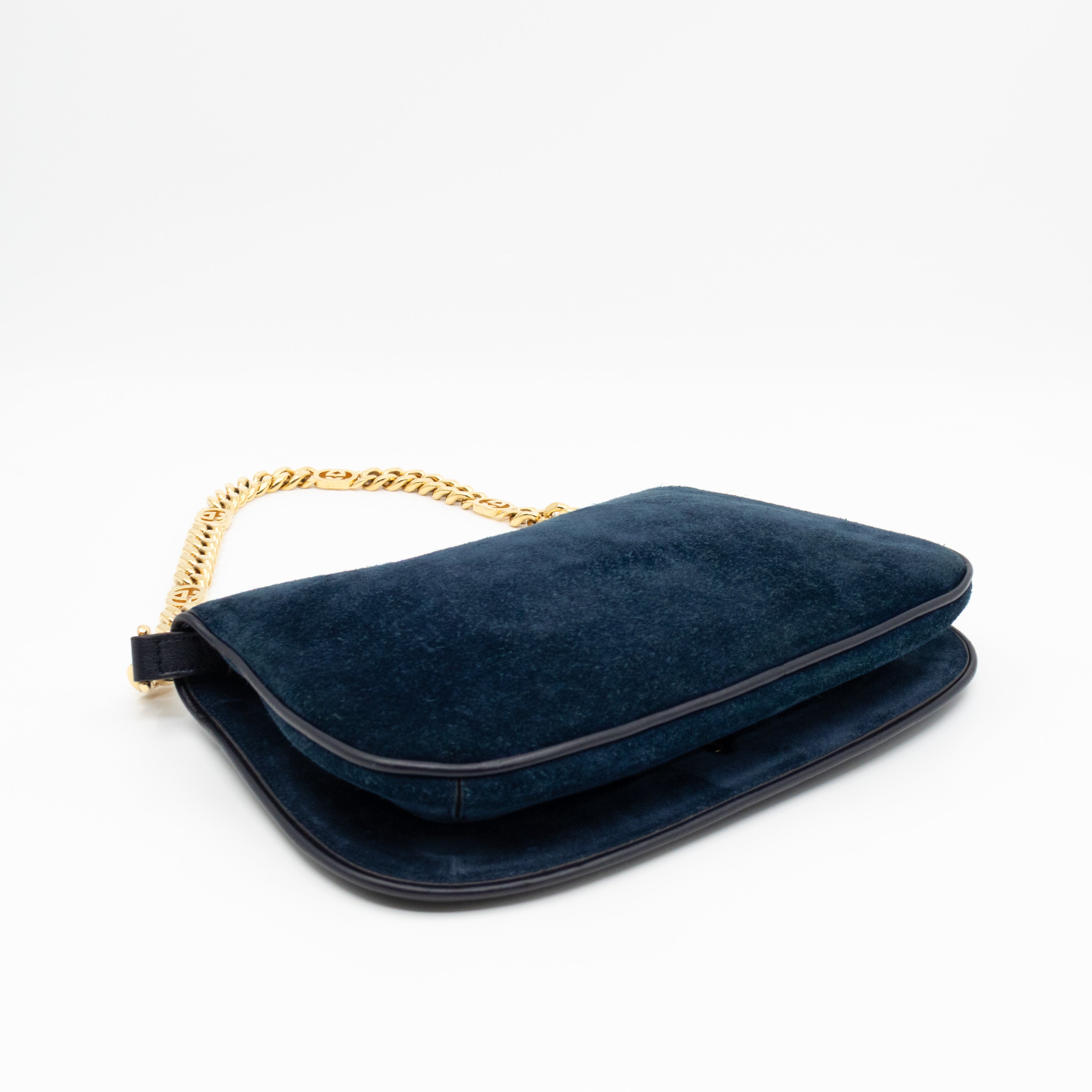Blondie Small Shoulder Bag Blue Suede
