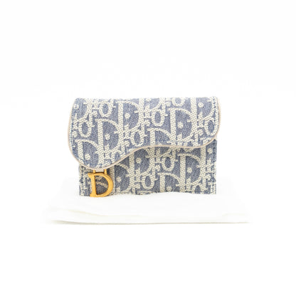 Saddle Bloom Card Holder Blue Denim Dior Oblique Jacquard