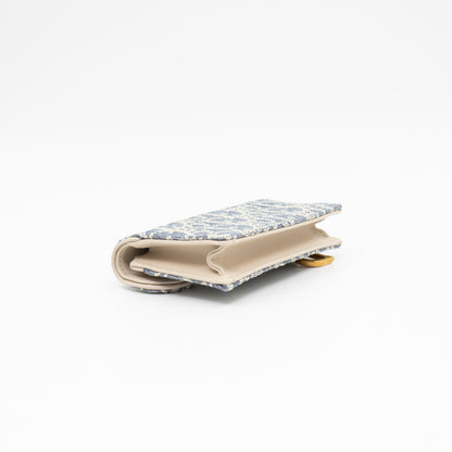 Saddle Bloom Card Holder Blue Denim Dior Oblique Jacquard